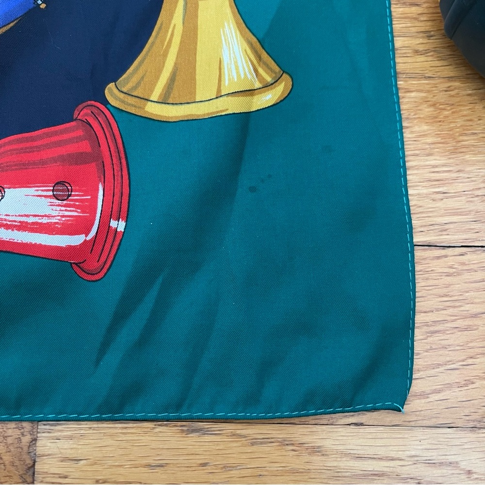 Vintage Green Brown Musical Instrument Square Scarf 34” Made in Italy Polyester - Picture 10 of 11
